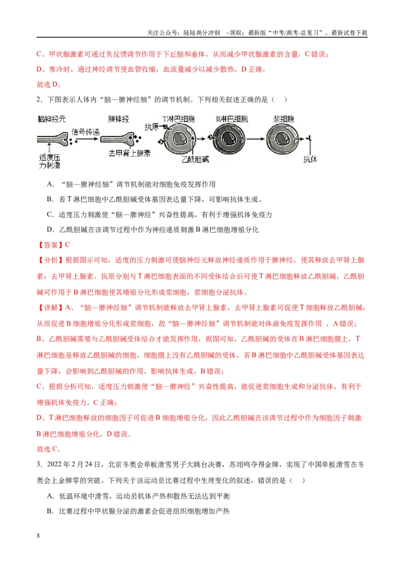《专题31动物生命活动调节的综合分析（解析版)_06-生物-高考总复习_一轮复习_2024年_2024年高考生物一轮复习重难点专项突破_资料》第3页预览
