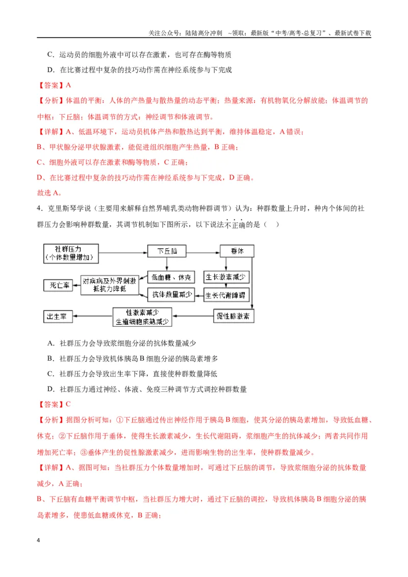 《专题31动物生命活动调节的综合分析（解析版)_06-生物-高考总复习_一轮复习_2024年_2024年高考生物一轮复习重难点专项突破_资料》第4页预览