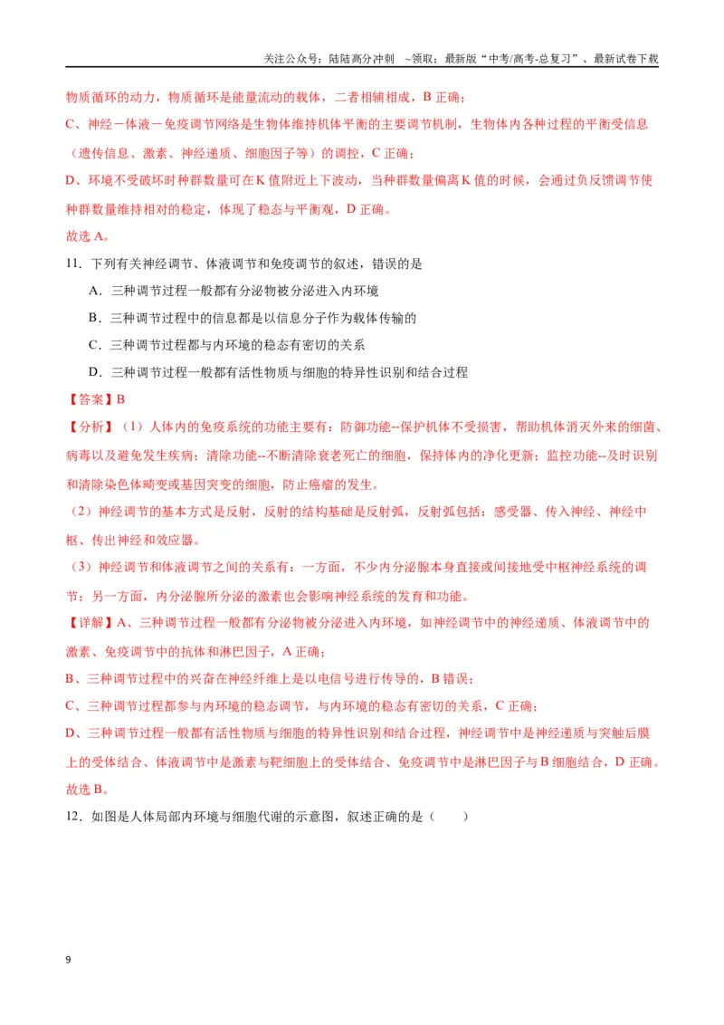 《专题31动物生命活动调节的综合分析（解析版)_06-生物-高考总复习_一轮复习_2024年_2024年高考生物一轮复习重难点专项突破_资料》第9页预览