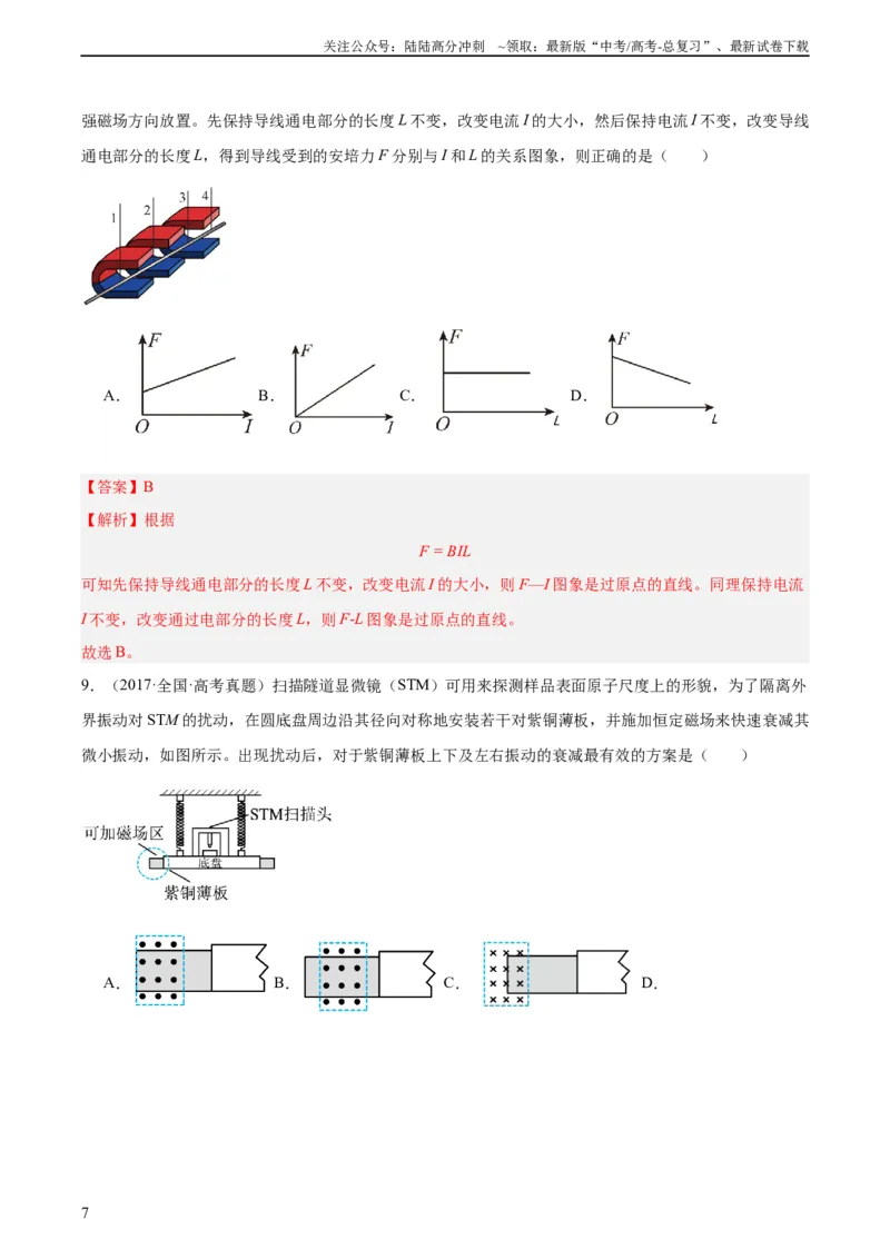 《专题43安培力（教师版）（全国通用）_04-物理-高考总复习_专项复习_2024年_十年（2014-2023）高考物理真题分项汇编（全国通用）》第7页预览