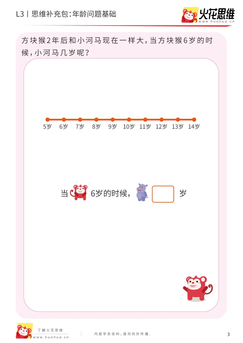 《第15专题_经典应用题启蒙_年龄问题基础_提高挑战包_202003052345041_（G1450)火花思维幼小衔接及L1-L5_L3完结_L3完结AI_05完结AI41-88_补充资料练习册_15经典应用题启蒙》第3页预览