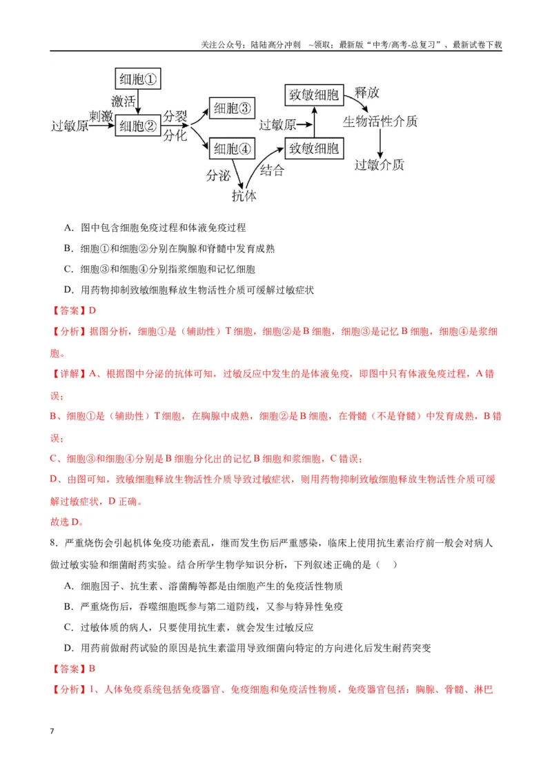 《专题30免疫失调和免疫学的应用（解析版)_06-生物-高考总复习_一轮复习_2024年_2024年高考生物一轮复习重难点专项突破_资料》第7页预览