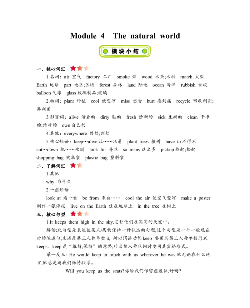 《六年级上册英语素材-Module4Thenaturalworld知识清单牛津上海版（三起）_小学1-6年级全科全套_1-6年级全科上册_六年级_英语_英语沪教版牛津_牛津英语六上专项训练》第1页预览