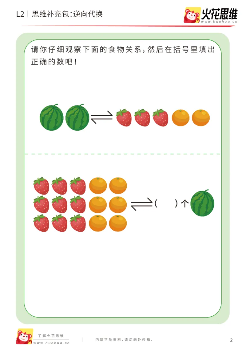 《第21专题_代换推理启蒙_逆向代换_提高挑战包_202005152146411_（G1450)火花思维幼小衔接及L1-L5_L2完结_L2完结AI41-88_补充资料练习册_21代换推理启蒙》第2页预览