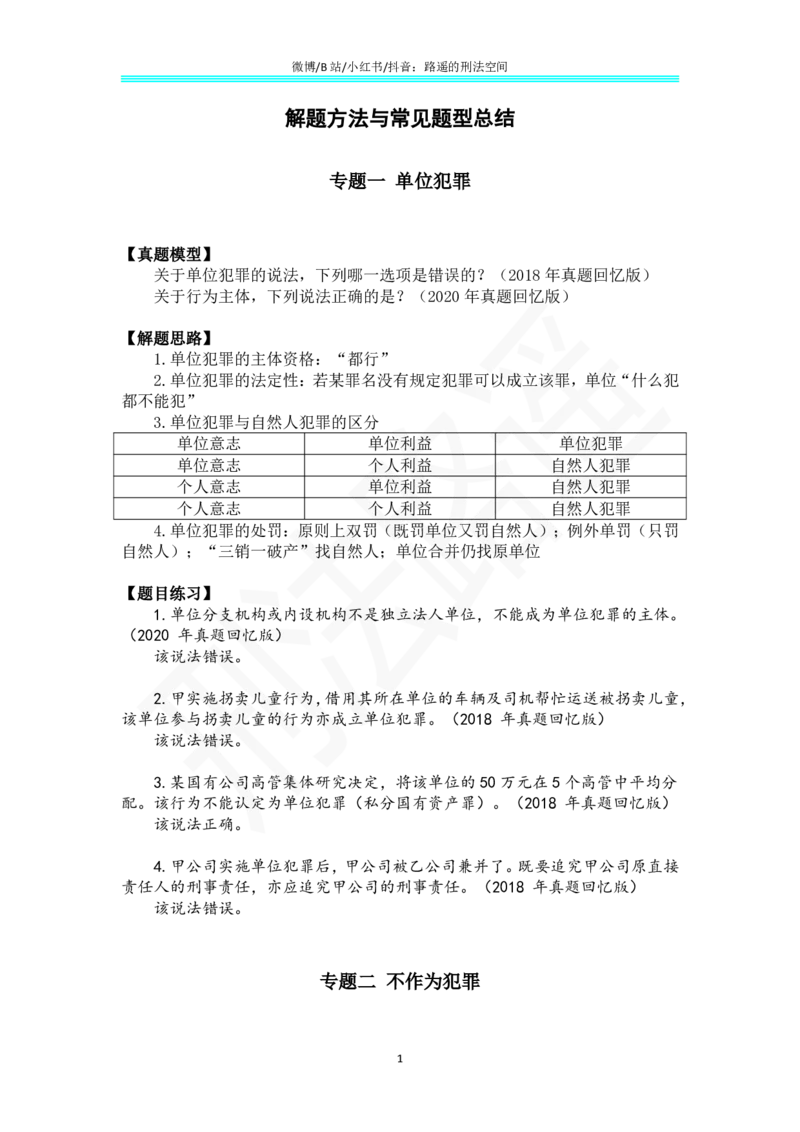 《解题方法与常见题型总结（刑法路遥）_2026法考客观_其他_26刑法解题方法和常见题型总结》第1页预览