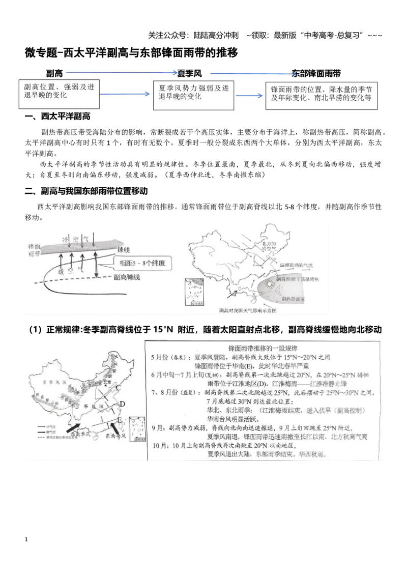 《高考地理一轮复习导学案微专题-西太平洋副高与东部锋面雨带的推移_07-地理-高考总复习_一轮复习_2026年-地理高考一轮复习_102026届高考地理一轮复习导学案》第1页预览