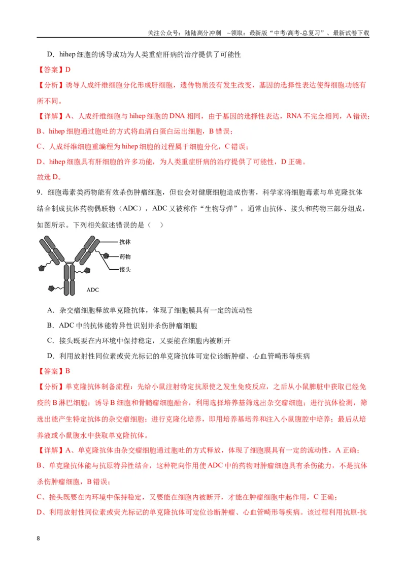 《专题41动物细胞工程（解析版）_06-生物-高考总复习_一轮复习_2024年_2024年高考生物一轮复习重难点专项突破_资料》第8页预览