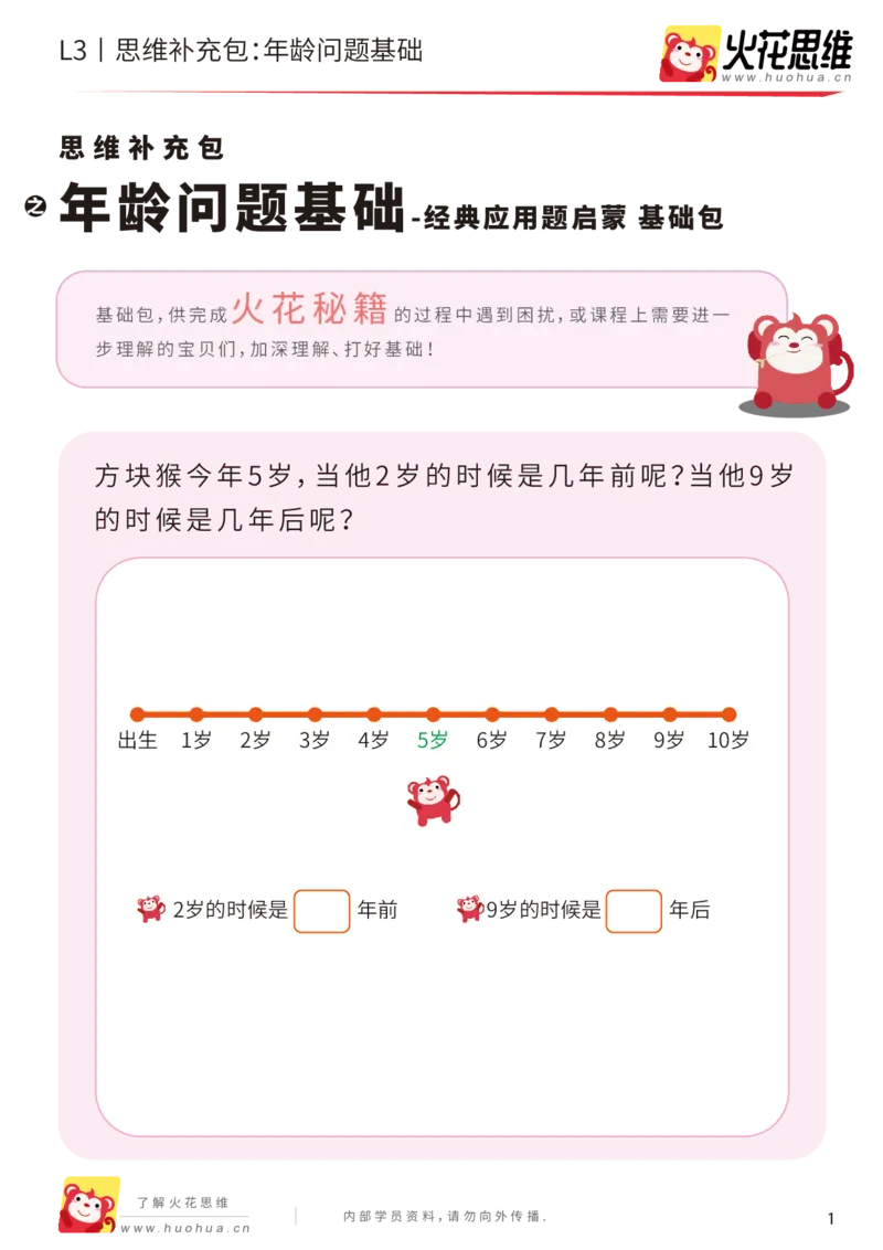 《第15专题_经典应用题启蒙_年龄问题基础_基础巩固包_202002182252121_（G1450)火花思维幼小衔接及L1-L5_L3完结_L3完结AI_05完结AI41-88_补充资料练习册_15经典应用题启蒙》第1页预览