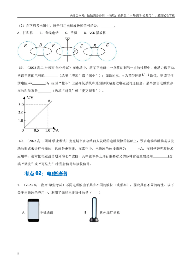 《专题27电磁波与传感器（学生版）_04-物理-高考总复习_专项复习_2025年_2025年高中学业水平合格考物理真题分类汇编（全国通用）》第8页预览