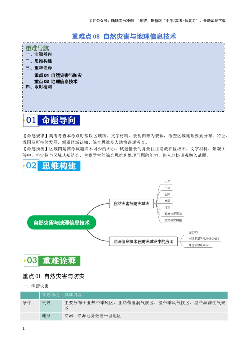 《重难点08自然灾害与地理信息技术-（新高考专用）（教师版）_07-地理-高考总复习_专项复习_2024年_2024年高考地理热点·重点·难点专练（新高考专用）》第1页预览
