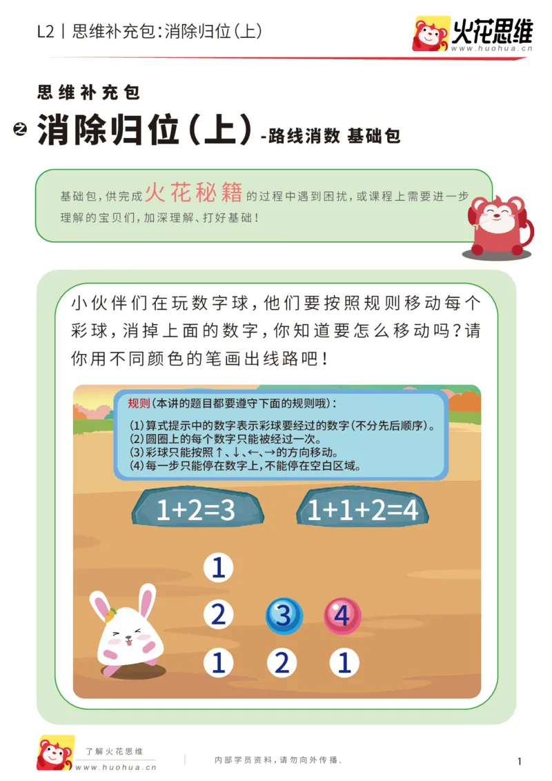 《第20专题_路线消数_消除归位（上）_基础巩固包_202004302238031_（G1450)火花思维幼小衔接及L1-L5_L2完结_L2完结AI41-88_补充资料练习册_20路线消数》第1页预览