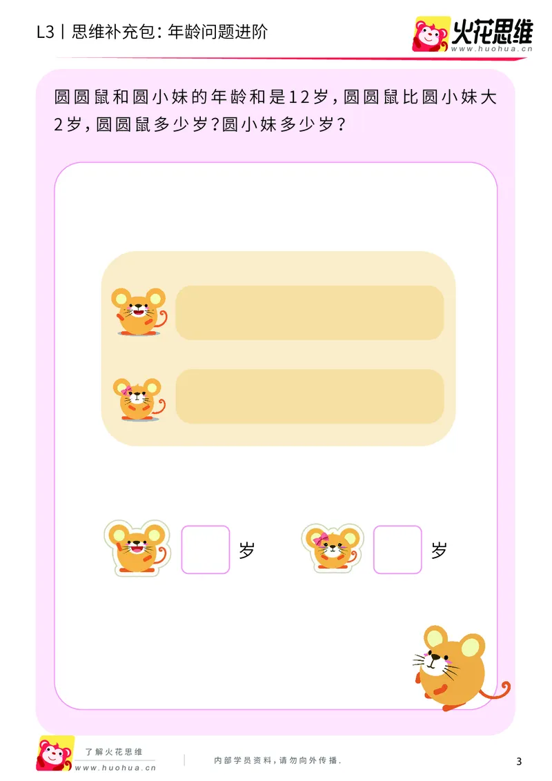 《第15专题_经典应用题启蒙_年龄问题进阶_提高挑战包_202002182252581_（G1450)火花思维幼小衔接及L1-L5_L3完结_L3完结AI_05完结AI41-88_补充资料练习册_15经典应用题启蒙》第3页预览