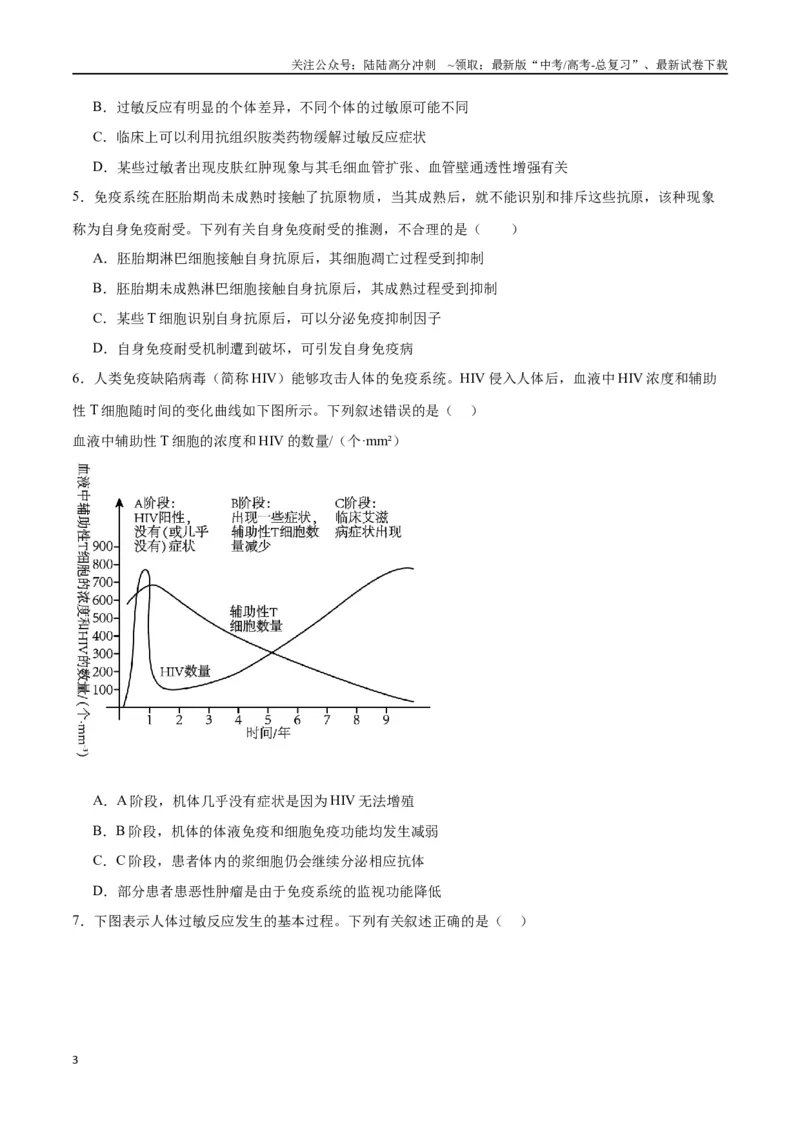 《专题30免疫失调和免疫学的应用（原卷版)_06-生物-高考总复习_一轮复习_2024年_2024年高考生物一轮复习重难点专项突破_资料》第3页预览