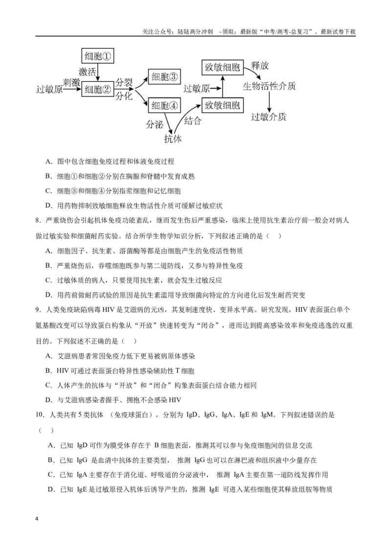 《专题30免疫失调和免疫学的应用（原卷版)_06-生物-高考总复习_一轮复习_2024年_2024年高考生物一轮复习重难点专项突破_资料》第4页预览