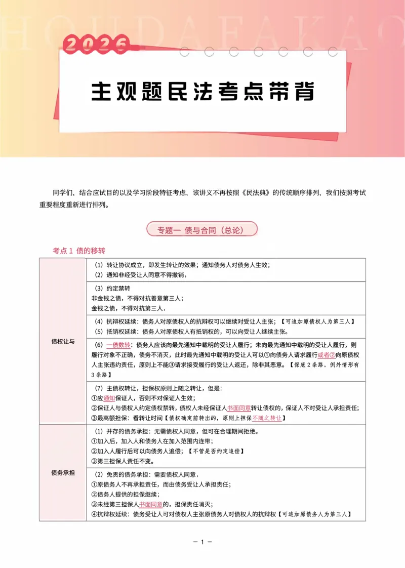《01.民法考点带背讲义(1)_2026法考主观_HD_072026HD主观案例模考阶段_00讲义》第1页预览