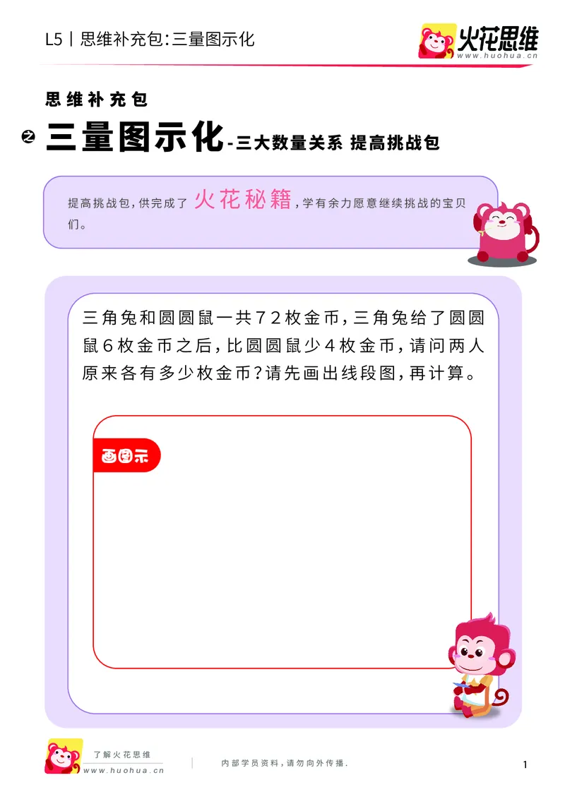 《三大数量关系_三量图示化_提高挑战包_（G1450)火花思维幼小衔接及L1-L5_L5(七大专题完结)_第05专题《三大数量关系》_L5三大数量关系第2讲《三量图示化》》第1页预览