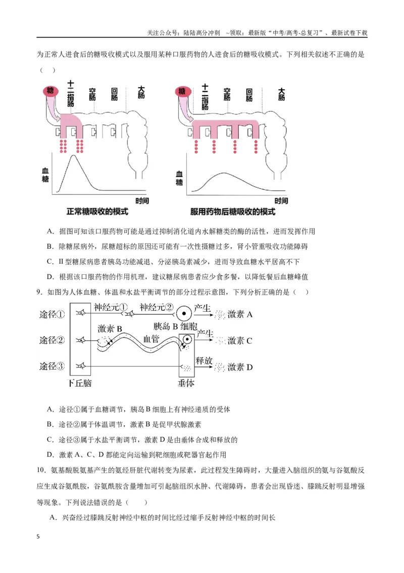 《专题28体液调节与神经调节的关系（原卷版)_06-生物-高考总复习_一轮复习_2024年_2024年高考生物一轮复习重难点专项突破_资料》第5页预览