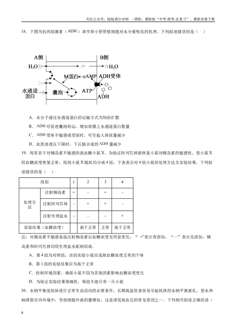 《专题28体液调节与神经调节的关系（原卷版)_06-生物-高考总复习_一轮复习_2024年_2024年高考生物一轮复习重难点专项突破_资料》第8页预览