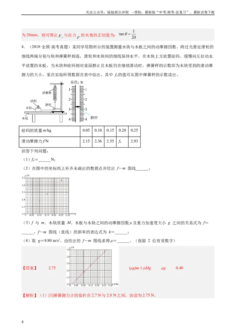 《专题71实验二：力的平行四边形定则和测量动摩擦因数（教师版）（全国通用）_04-物理-高考总复习_专项复习_2024年_十年（2014-2023）高考物理真题分项汇编（全国通用）》第4页预览