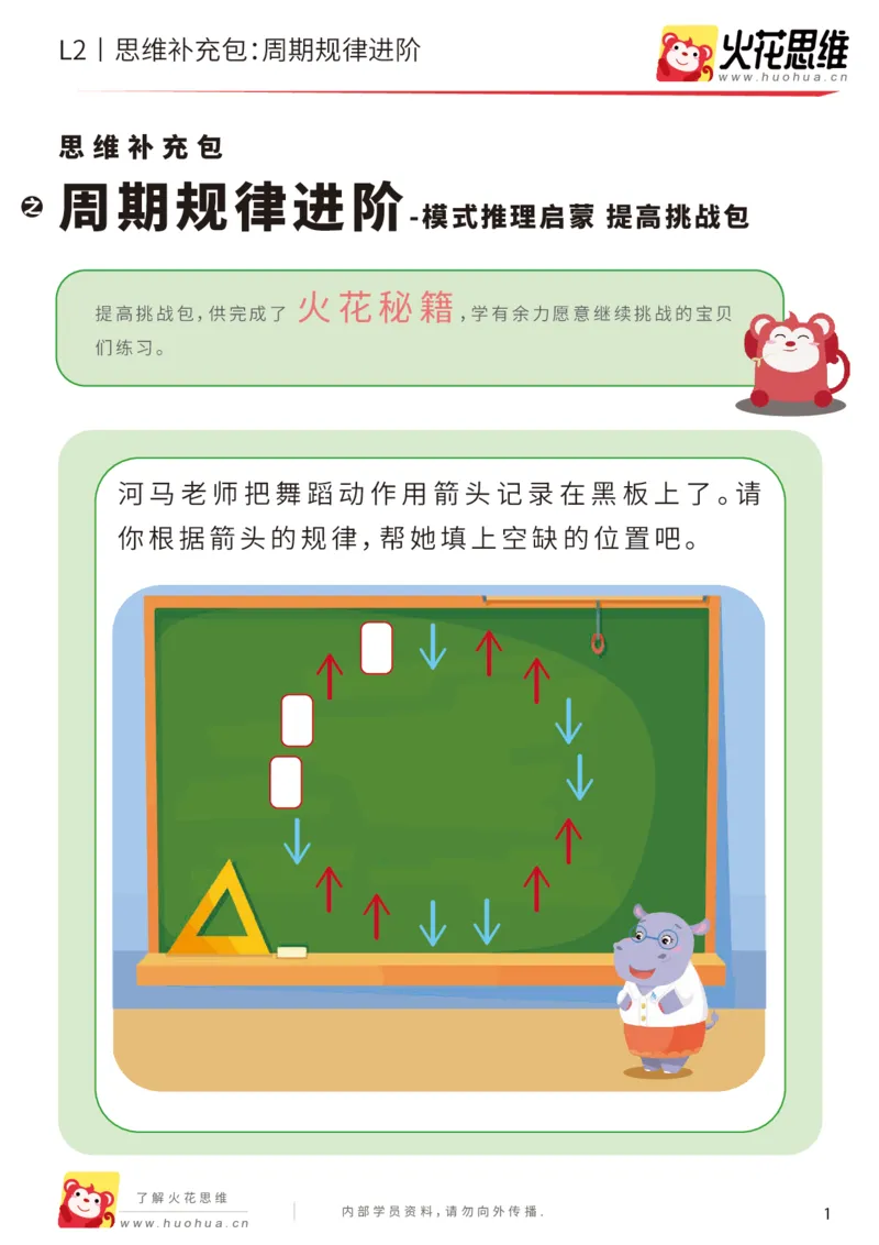 《第15专题_模式推理启蒙_周期规律进阶_提高挑战包_202002161741411_（G1450)火花思维幼小衔接及L1-L5_L2完结_L2完结AI41-88_补充资料练习册_15.模式推理启蒙》第1页预览