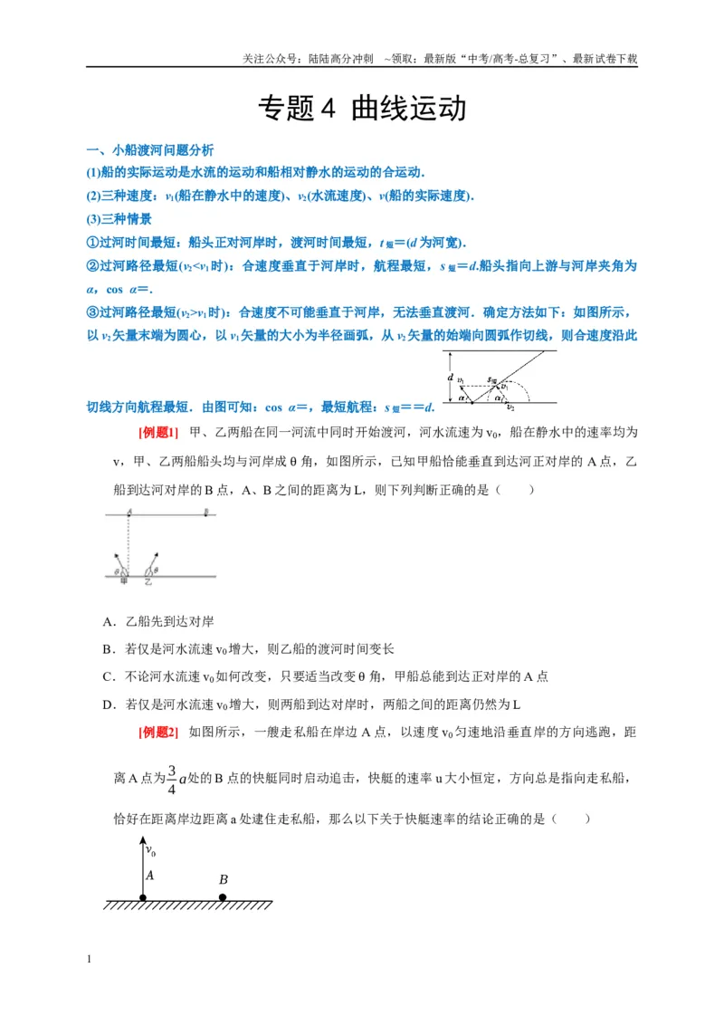 《专题4曲线运动（原卷版）_04-物理-高考总复习_专项复习_2024年_2024高考物理复习二级结论题型详解全面复习知识点_资料》第1页预览