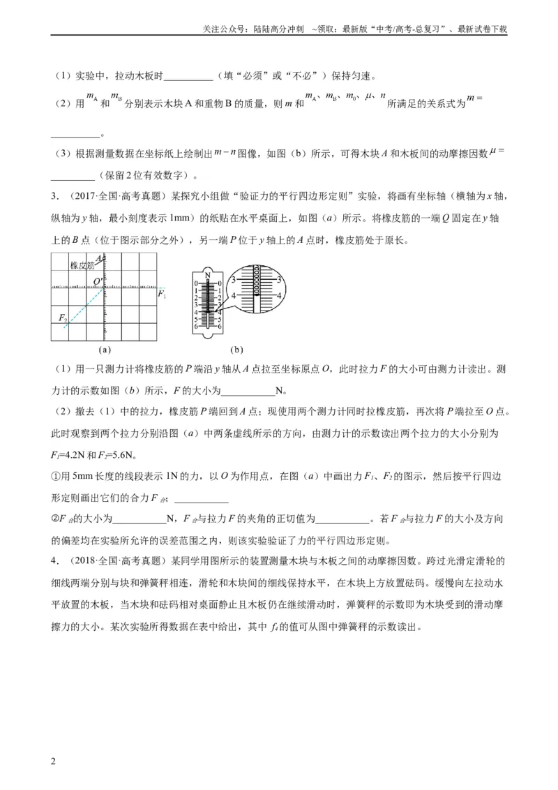 《专题71实验二：力的平行四边形定则和测量动摩擦因数（学生版）（全国通用）_04-物理-高考总复习_专项复习_2024年_十年（2014-2023）高考物理真题分项汇编（全国通用）》第2页预览