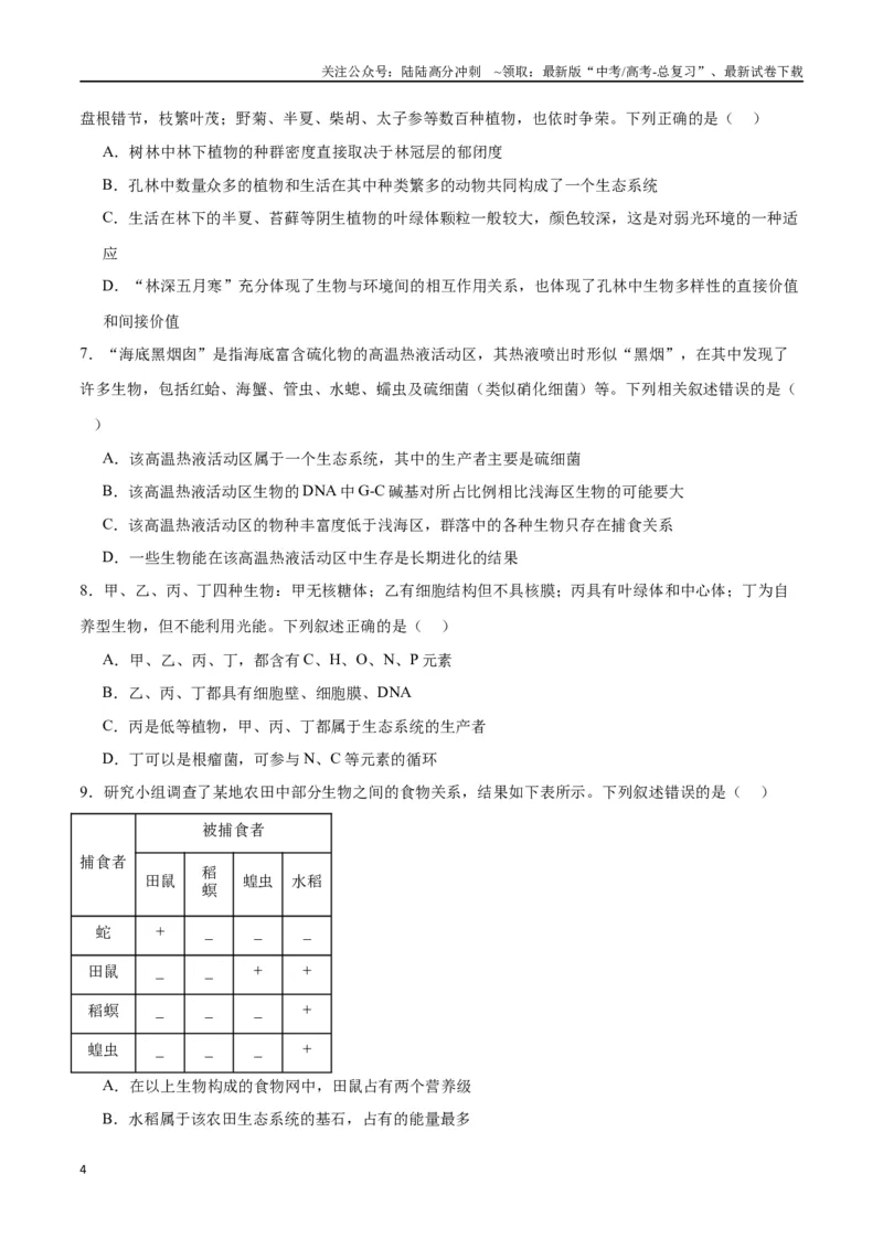 《专题35生态系统的结构（原卷版)_06-生物-高考总复习_一轮复习_2024年_2024年高考生物一轮复习重难点专项突破_资料》第4页预览