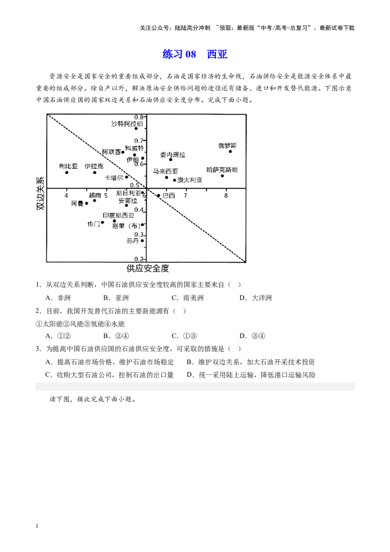 《练习08西亚-（全国通用）（原卷版）_07-地理-高考总复习_专项复习_2024年_2024年高考区域地理总复习世界地理中国地理课件练习题_资料》第1页预览