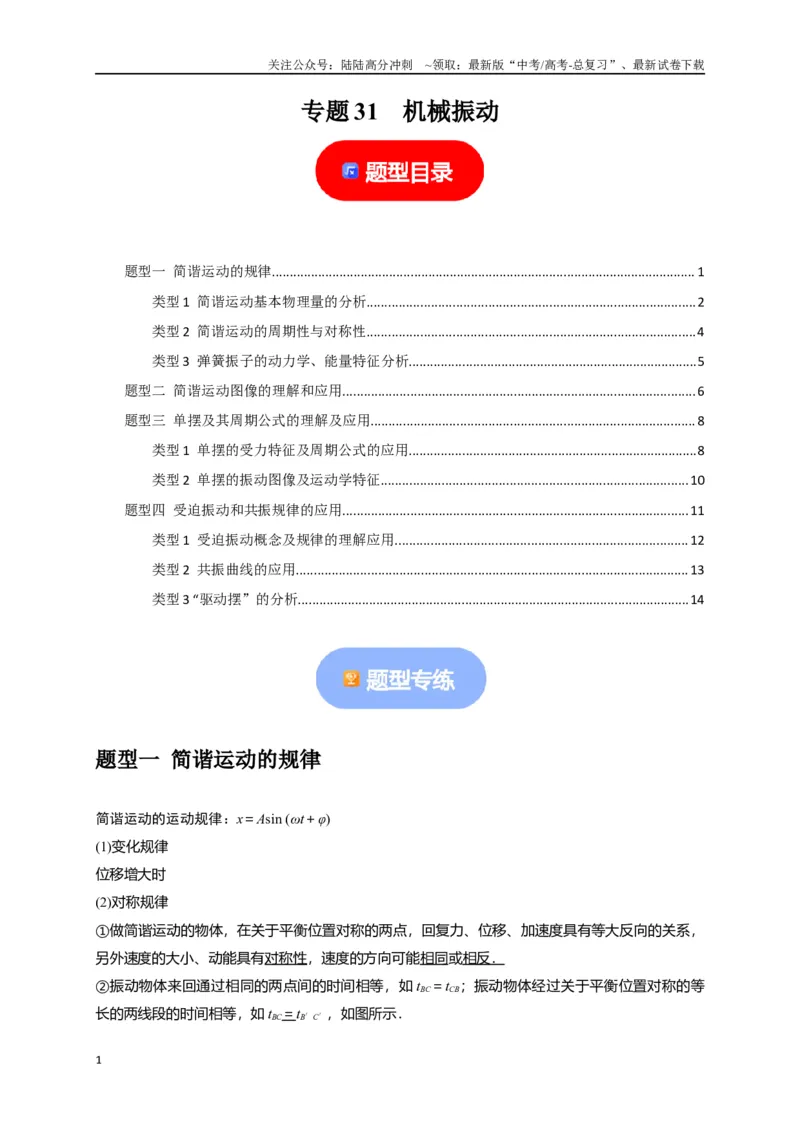 《专题31机械振动（原卷版）_04-物理-高考总复习_专项复习_2024年_2024高考物理热点知识清单题型讲练高考复习全国通用_资料》第1页预览