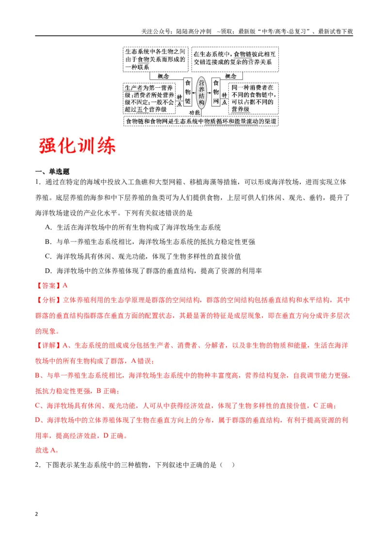 《专题35生态系统的结构（解析版)_06-生物-高考总复习_一轮复习_2024年_2024年高考生物一轮复习重难点专项突破_资料》第2页预览