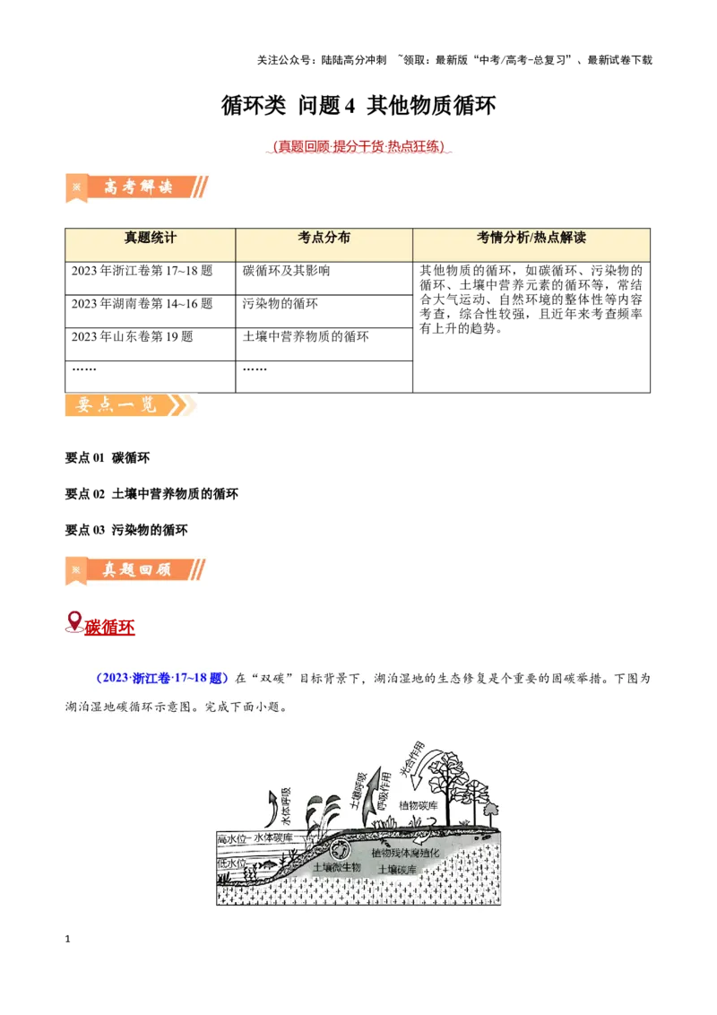 《问题4其他物质循环（热点题型狂练）（原卷版）_07-地理-高考总复习_专项复习_2024年_2024年高考地理复习热点题型直击_资料_1-资料》第1页预览