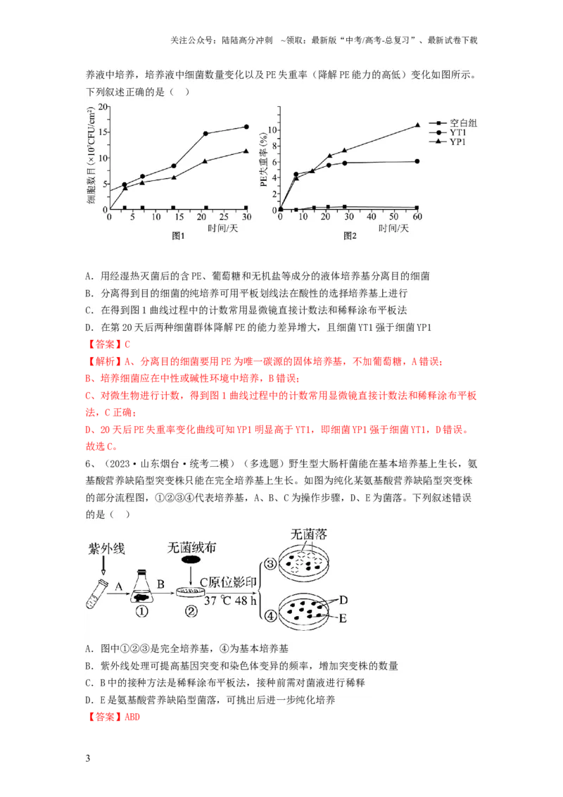 《专题35微生物的培养技术及应用（精练）（解析版）_06-生物-高考总复习_一轮复习_2024年_2024年高考生物一轮复习串讲精练知识点梳理练习题_精练》第3页预览