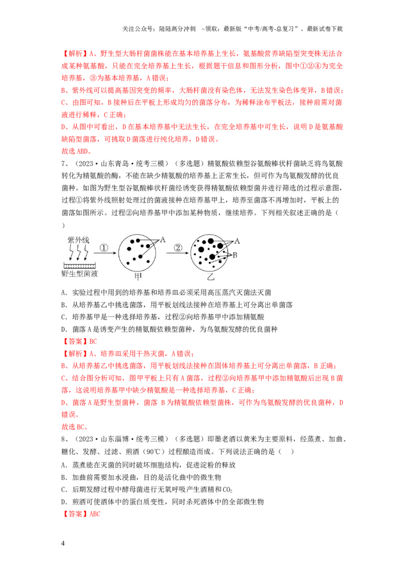 《专题35微生物的培养技术及应用（精练）（解析版）_06-生物-高考总复习_一轮复习_2024年_2024年高考生物一轮复习串讲精练知识点梳理练习题_精练》第4页预览