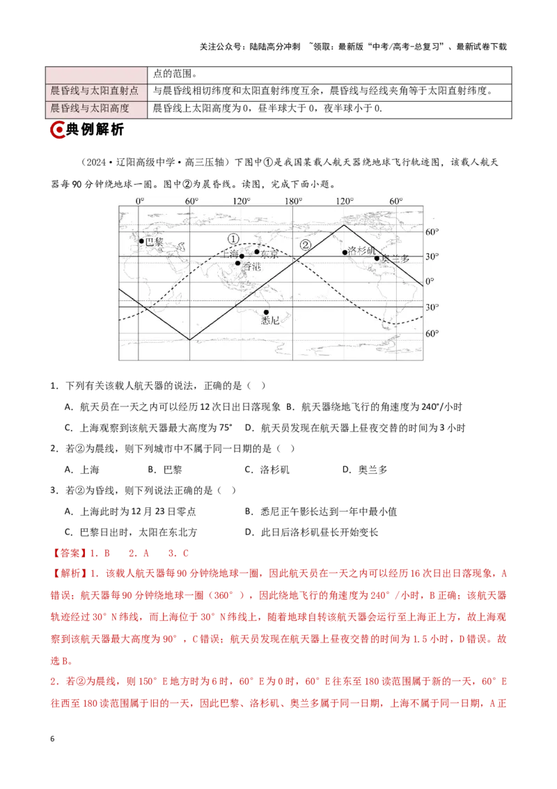 《重难点01地球运动（解析版）_07-地理-高考总复习_专项复习_2025年_2025年高考地理重难点讲义专练（新高考通用）》第6页预览