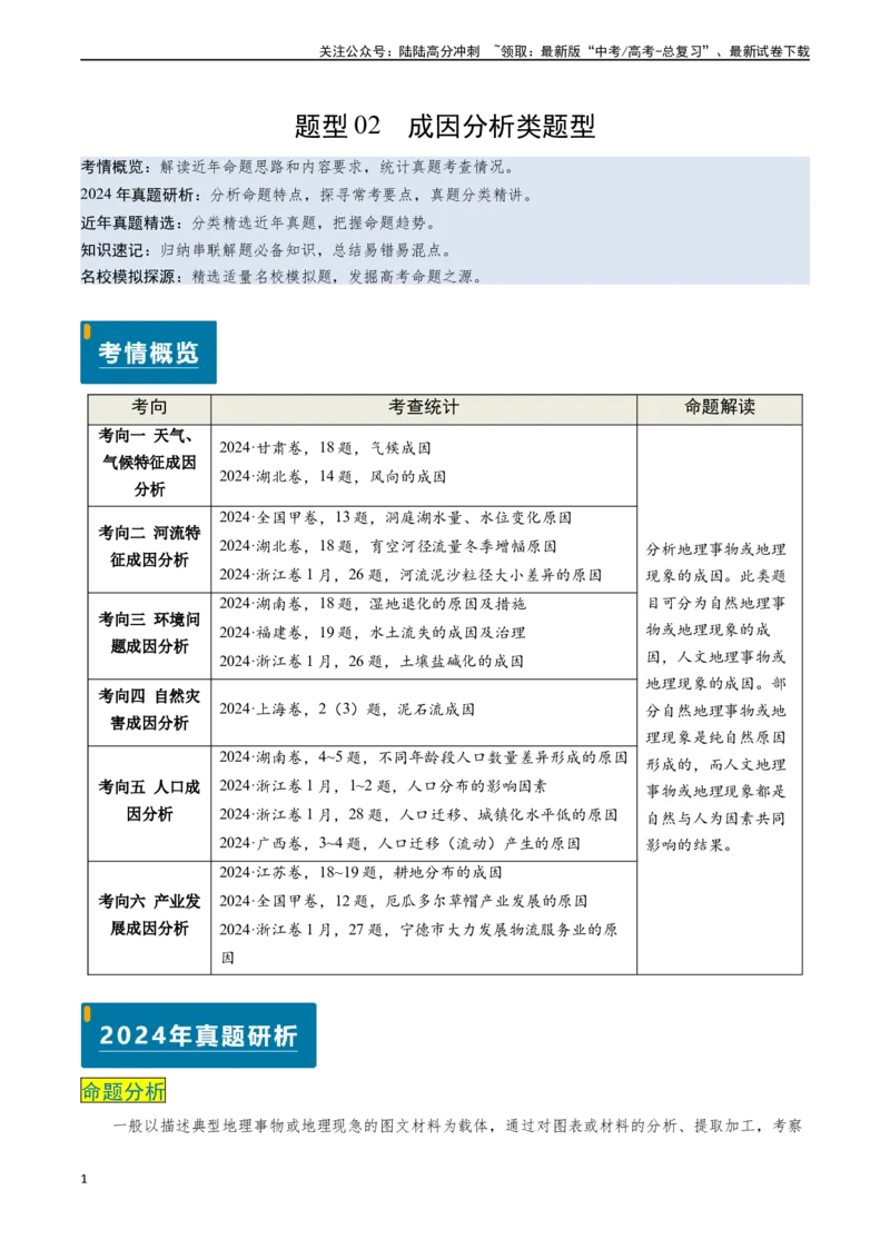 《题型02成因分析类题型-（新高考通用）（解析版）_07-地理-高考总复习_专项复习_2024年_2024高考地理真题题源解密（新高考通用）》第1页预览