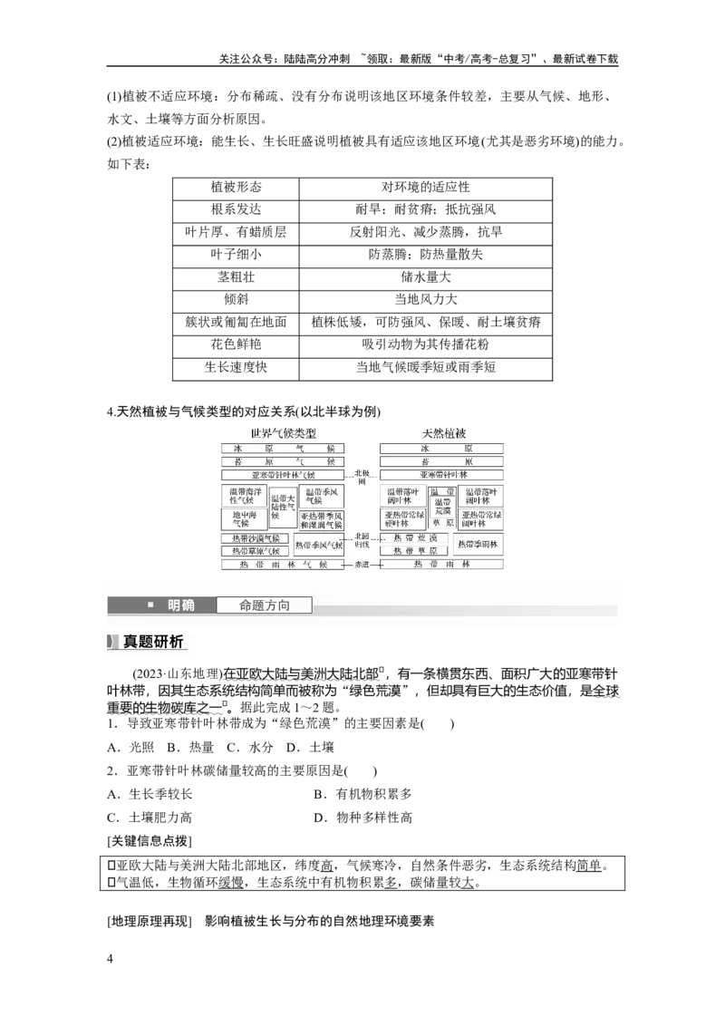 《第六章　第1讲　课时34　植被_07-地理-高考总复习_一轮复习_2025年_2025年大一轮复习讲义地理人教版_地理_大一轮复习讲义教师专用_配套Word版文档第一部分第三～七章》第4页预览