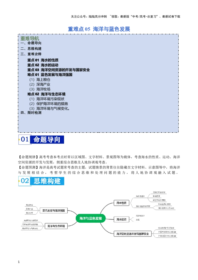 《重难点05海洋与蓝色发展-（新高考专用）（学生版）_07-地理-高考总复习_专项复习_2024年_2024年高考地理热点·重点·难点专练（新高考专用）》第1页预览