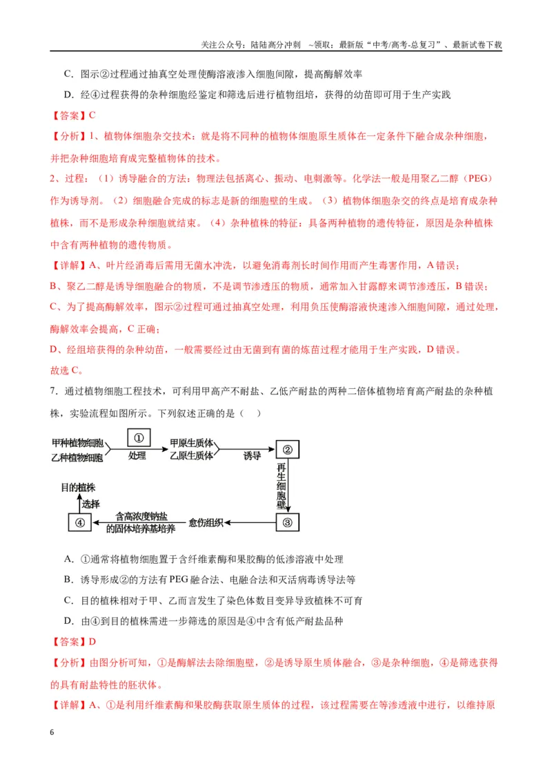 《专题40植物细胞工程（解析版）_06-生物-高考总复习_一轮复习_2024年_2024年高考生物一轮复习重难点专项突破_资料》第6页预览