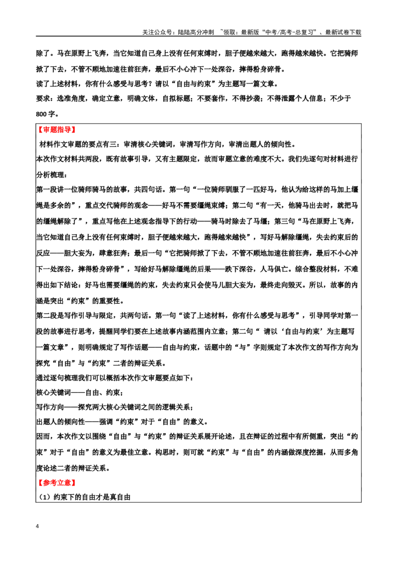 《专题57“自由与约束”主题素材（热点素材+模拟原题+审题立意+标杆范文）_专项复习_2024年_2024年高考作文复习之时事热点素材解析积累运用_资料》第4页预览