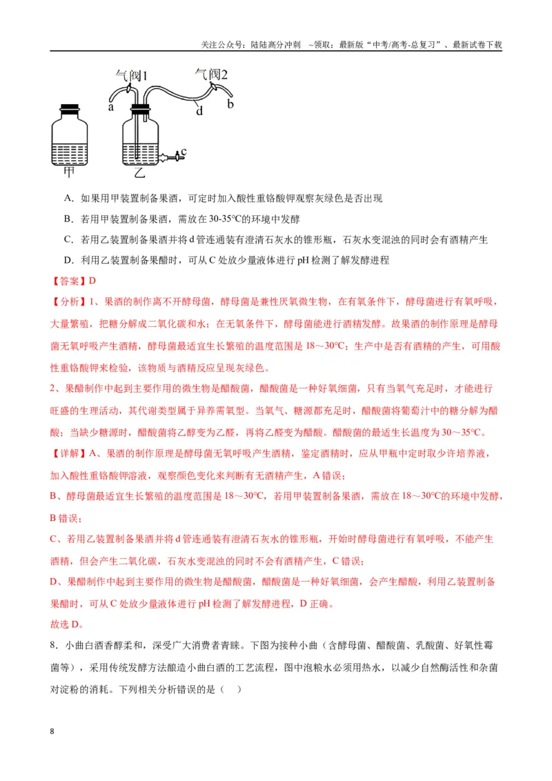 《专题38传统发酵技术和发酵工程的应用（解析版）_06-生物-高考总复习_一轮复习_2024年_2024年高考生物一轮复习重难点专项突破_资料》第8页预览