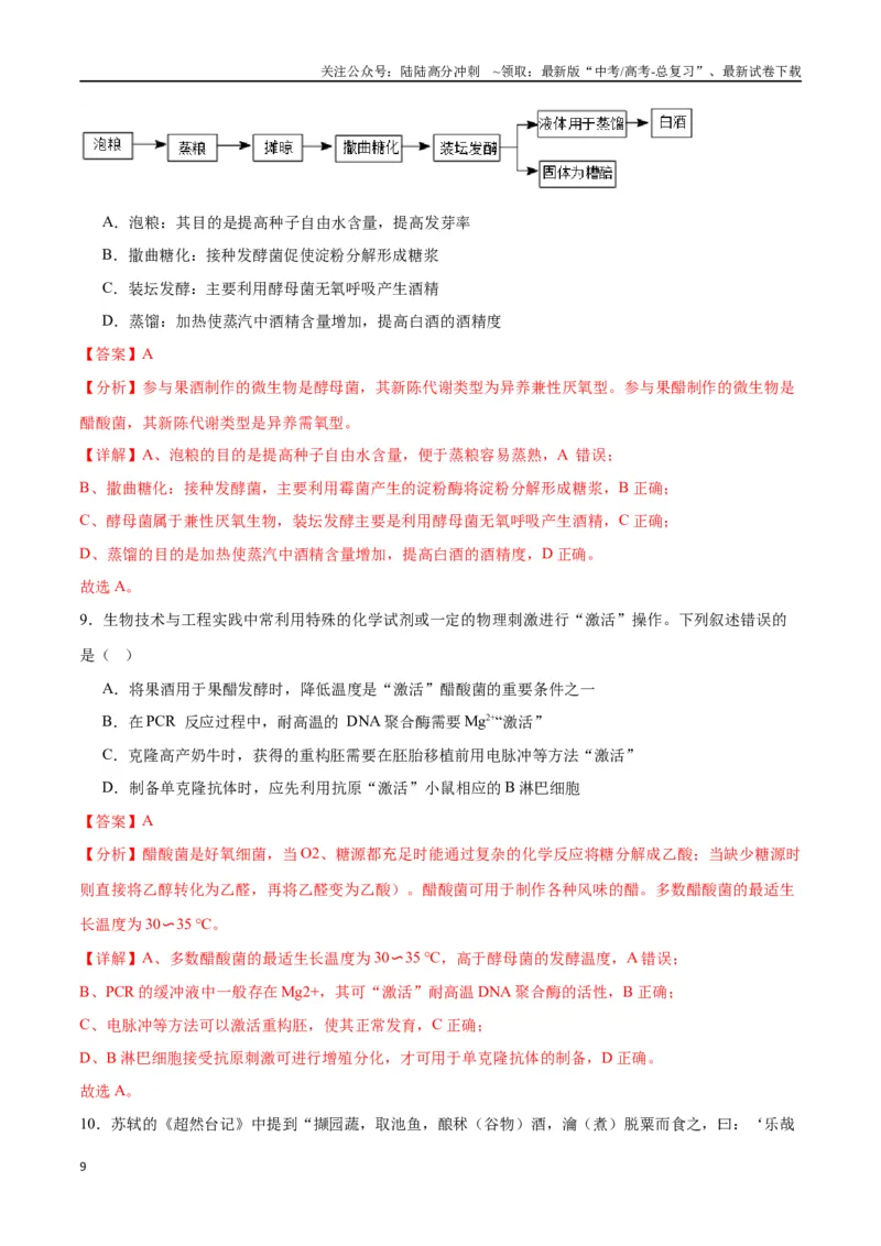 《专题38传统发酵技术和发酵工程的应用（解析版）_06-生物-高考总复习_一轮复习_2024年_2024年高考生物一轮复习重难点专项突破_资料》第9页预览