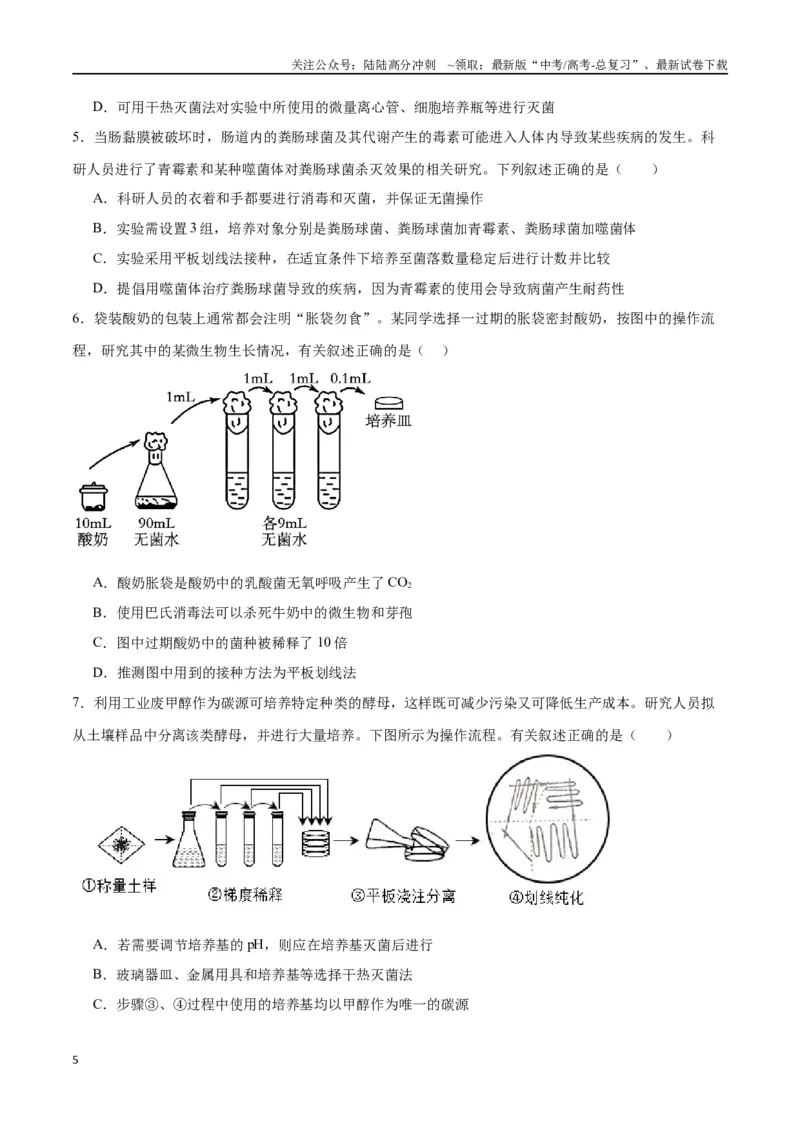 《专题39微生物的培养技术和应用（原卷版）_06-生物-高考总复习_一轮复习_2024年_2024年高考生物一轮复习重难点专项突破_资料》第5页预览