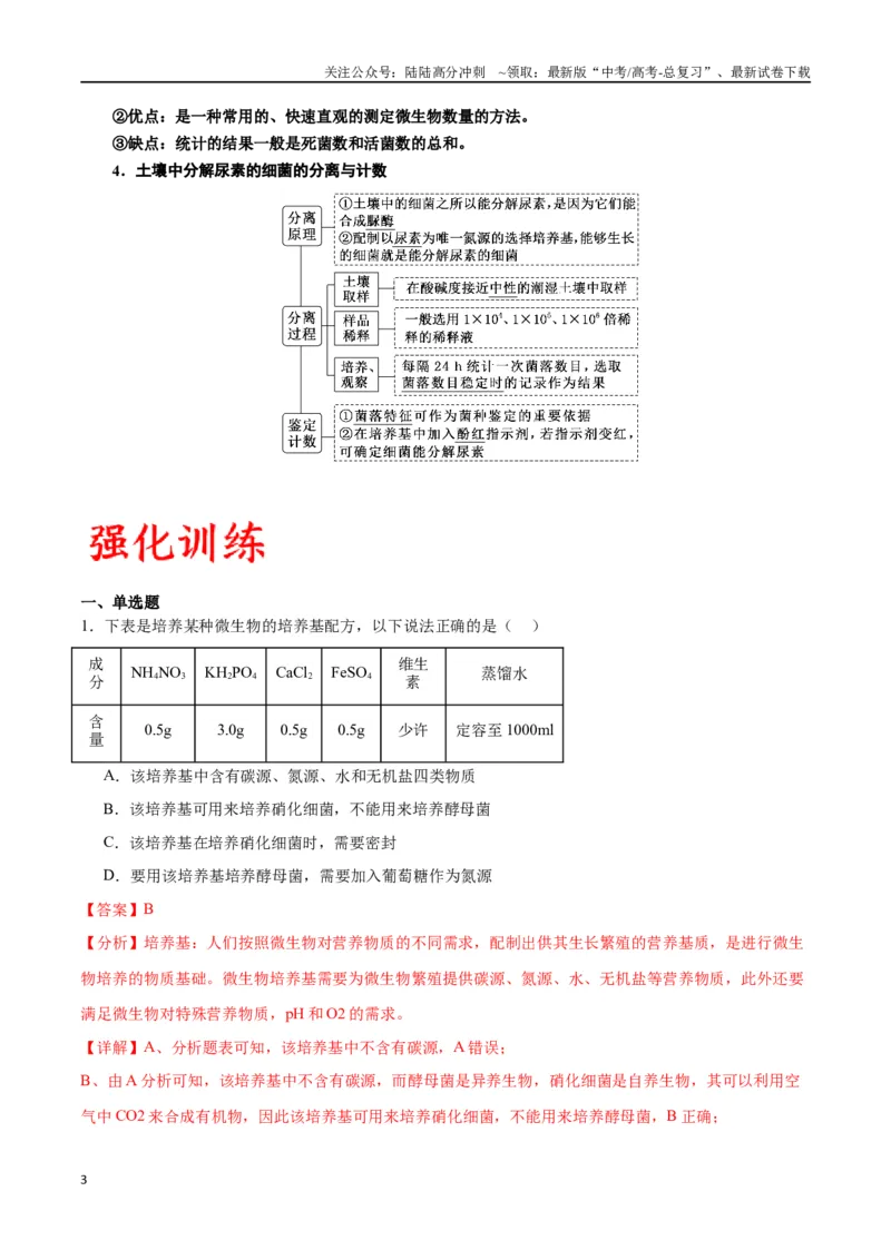 《专题39微生物的培养技术和应用（解析版）_06-生物-高考总复习_一轮复习_2024年_2024年高考生物一轮复习重难点专项突破_资料》第3页预览