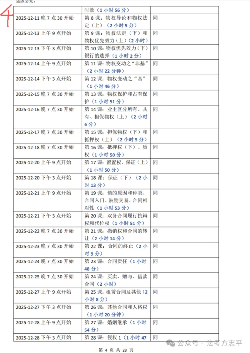 《26法考主客一体和二战主观学习计划表方志平_2026法考客观_名师私塾_26民综方志平客观全程班视频+讲义》第4页预览