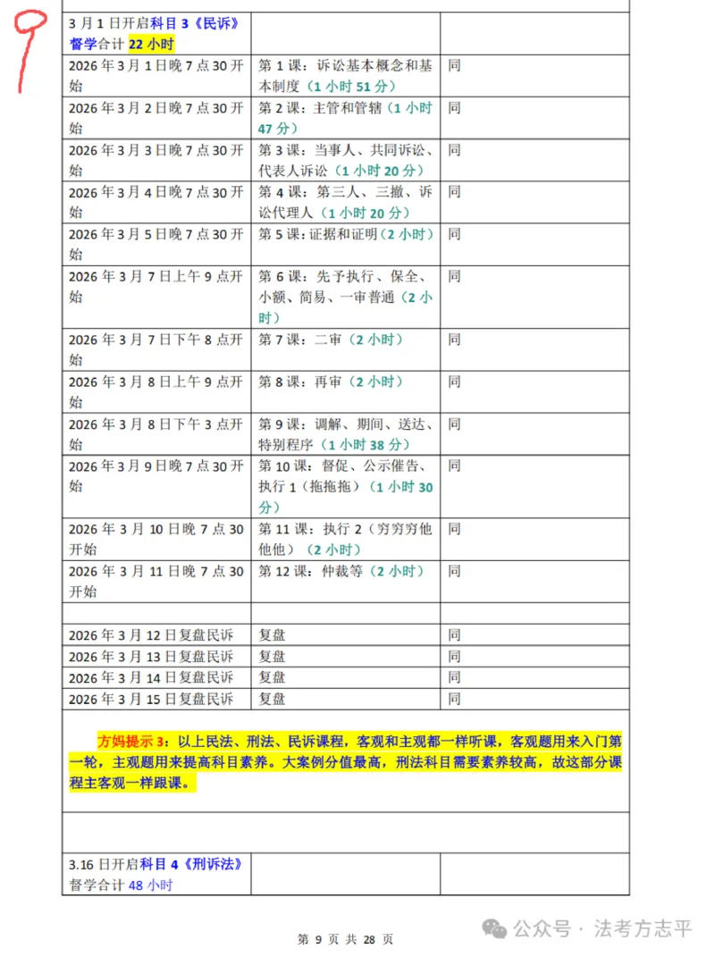 《26法考主客一体和二战主观学习计划表方志平_2026法考客观_名师私塾_26民综方志平客观全程班视频+讲义》第9页预览