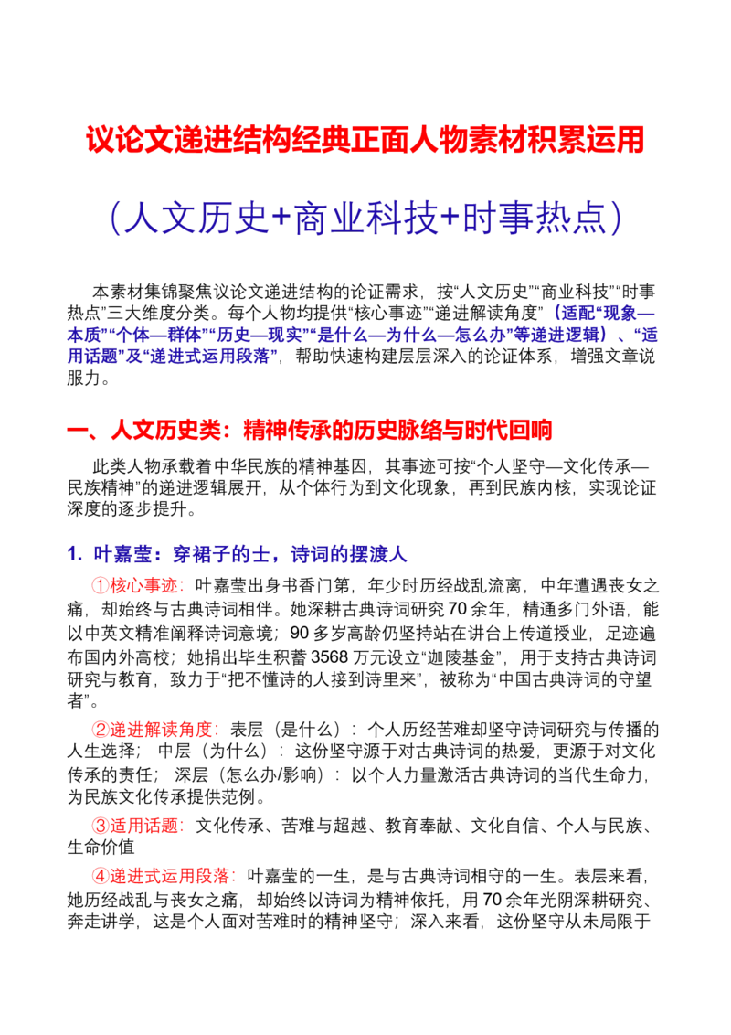 《专题43人物素材积累运用：议论文递进结构中不可或缺的正面人物集锦（全国通用）_专项复习_2026年-语文专项复习_342026年高考语文作文提分技法微专题（全国通用）_资料》第1页预览