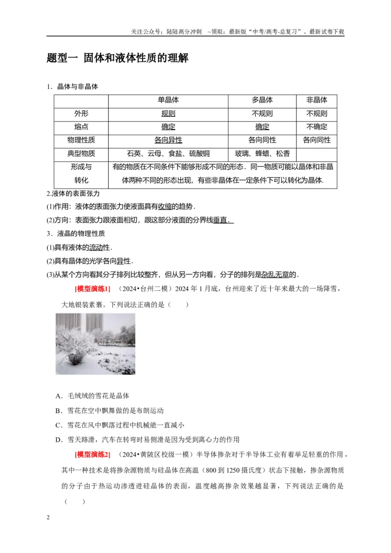 《专题30固体、液体、气体热力学定律（原卷版）_04-物理-高考总复习_专项复习_2025年_2025新版高考物理复习知识点梳理加题型归纳原卷加解析_资料》第2页预览