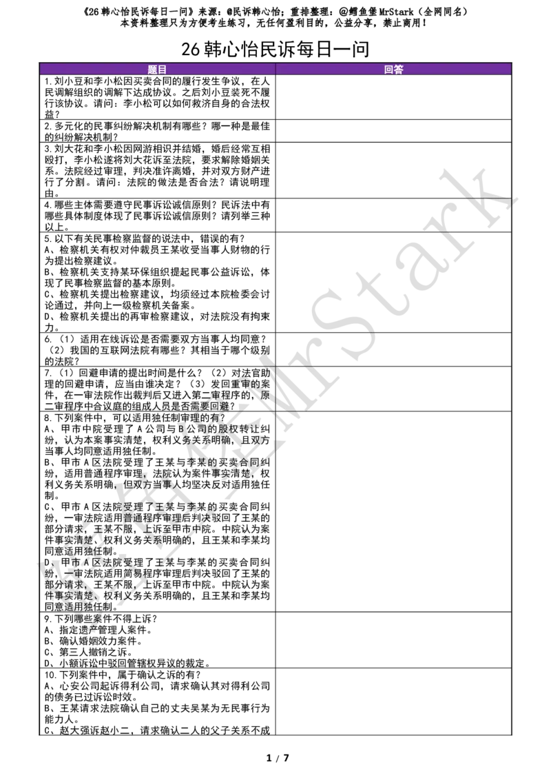 《(填空版)26韩心怡民诉每日一问-电脑答题_2026法考客观_其他_26法考总结类干货汇总_26法考每日一题汇总_26韩心怡民诉每日一问合集》第1页预览