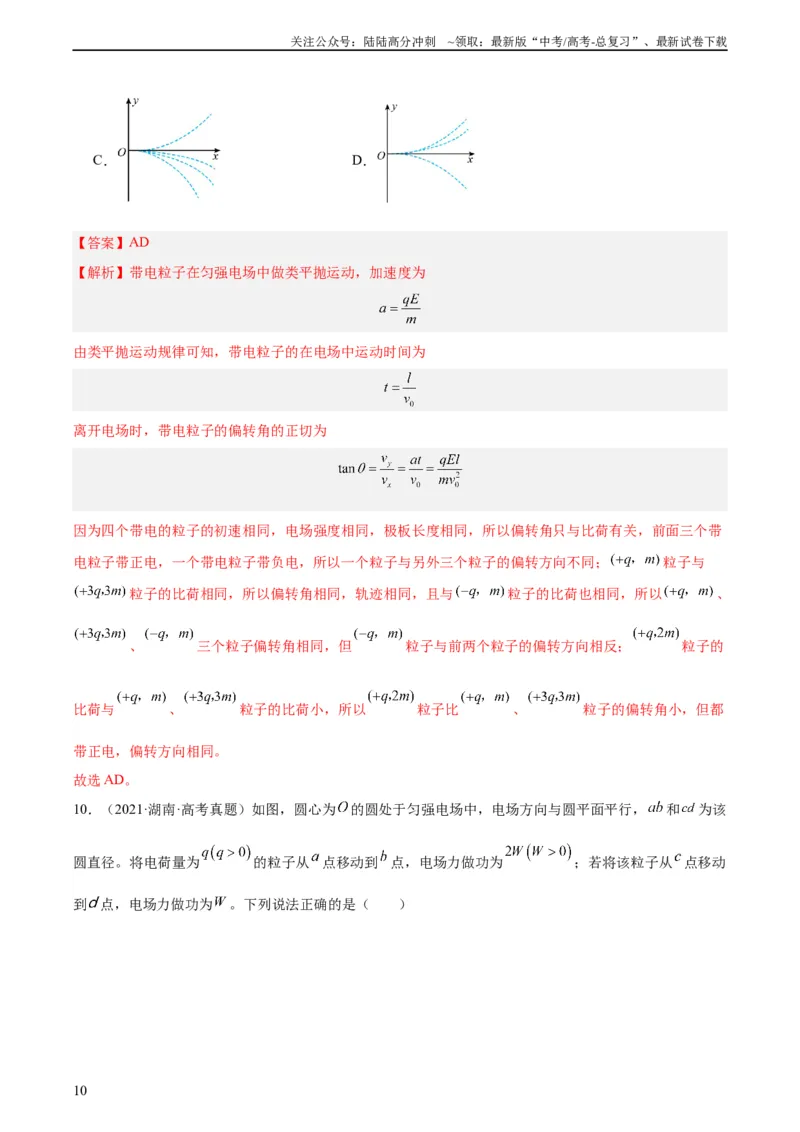 《专题39带电粒子在电场运动（一）（教师版）（全国通用）_04-物理-高考总复习_专项复习_2024年_十年（2014-2023）高考物理真题分项汇编（全国通用）》第10页预览
