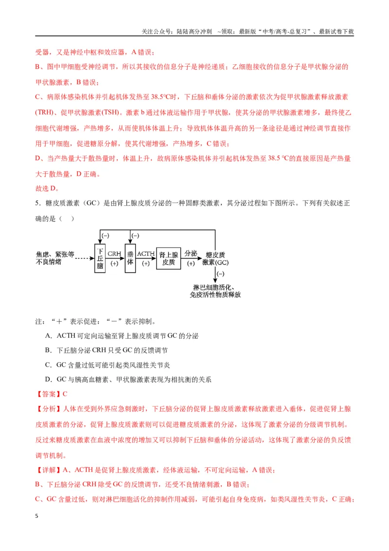 《专题28体液调节与神经调节的关系（解析版)_06-生物-高考总复习_一轮复习_2024年_2024年高考生物一轮复习重难点专项突破_资料》第5页预览